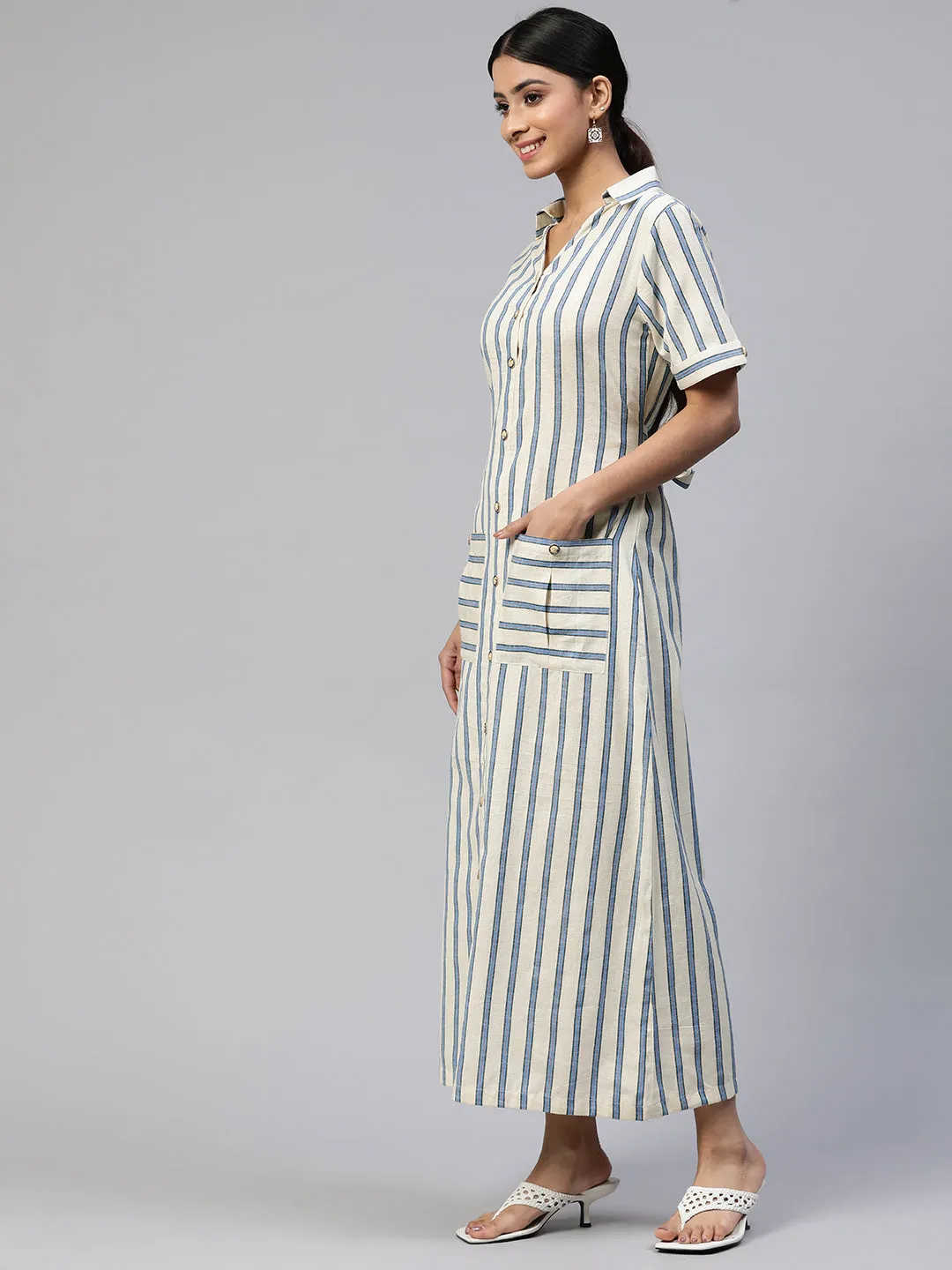 Cottinfab Striped Shirt Maxi Dress