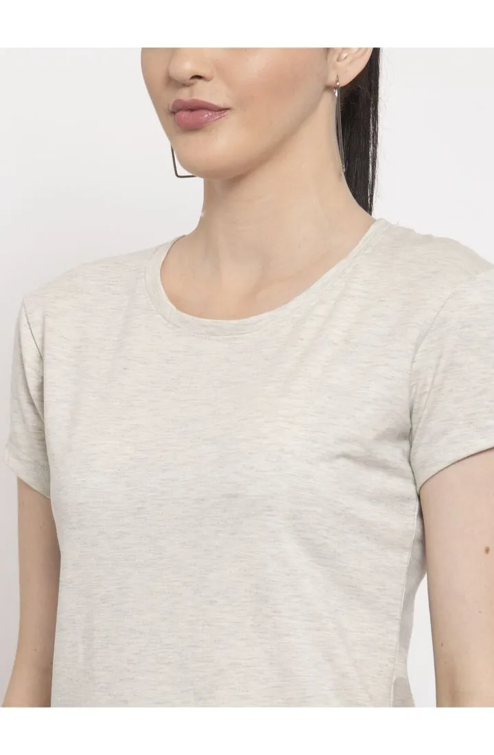 Cotton Melange Plain T-Shirt - Melange White