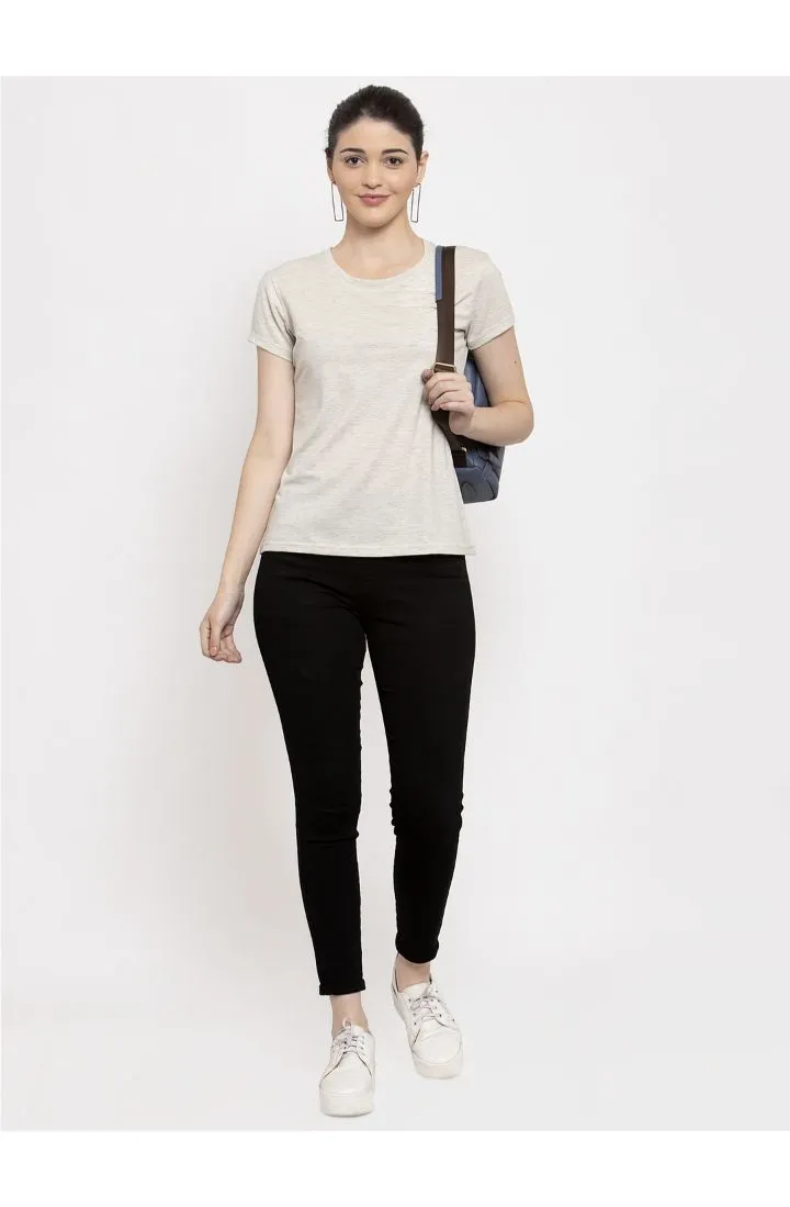 Cotton Melange Plain T-Shirt - Melange White
