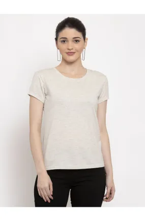 Cotton Melange Plain T-Shirt - Melange White