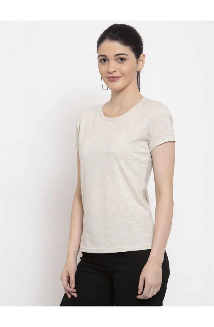 Cotton Melange Plain T-Shirt - Melange White