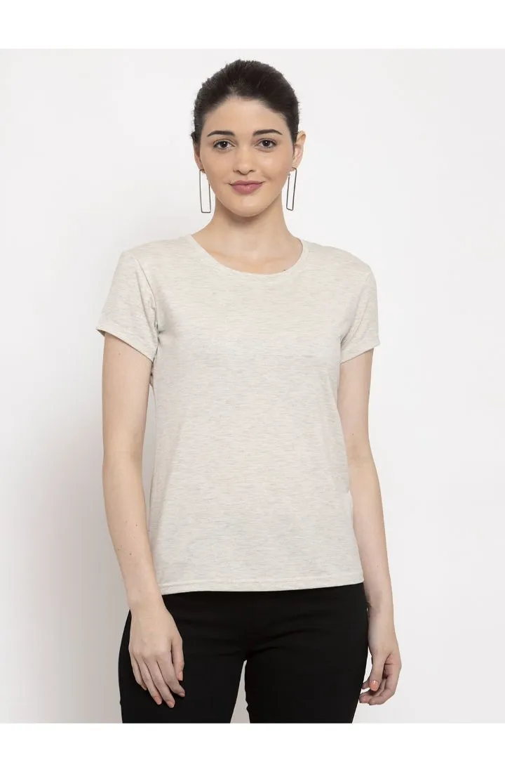 Cotton Melange Plain T-Shirt - Melange White