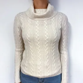 Cream Cable Knit Cashmere Polo Neck Jumper Small