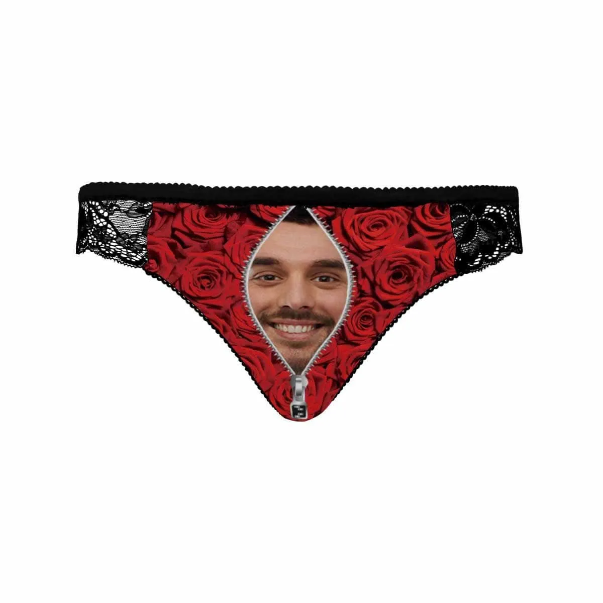 Custom Lace Underwear Personalized Face Zipper Rose Women's Lace Panty Valentine's Gift for Girlfriend or Wife