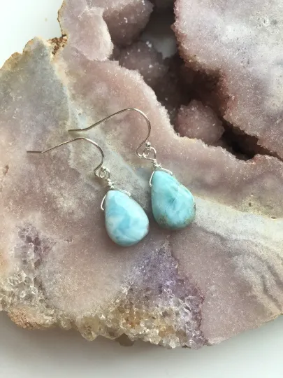 Dainty Larimar Earrings Sterling Silver or Gold - Larimar Jewelry - Stone Earrings - Drop Style - Gift For Her