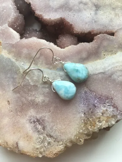 Dainty Larimar Earrings Sterling Silver or Gold - Larimar Jewelry - Stone Earrings - Drop Style - Gift For Her