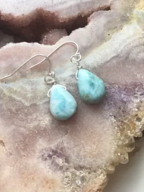 Dainty Larimar Earrings Sterling Silver or Gold - Larimar Jewelry - Stone Earrings - Drop Style - Gift For Her