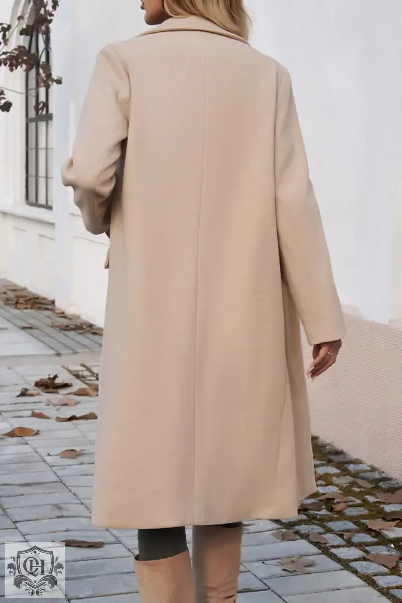 Dark Khaki Single Breasted Lapel Collar Flap Pocketed Overcoat