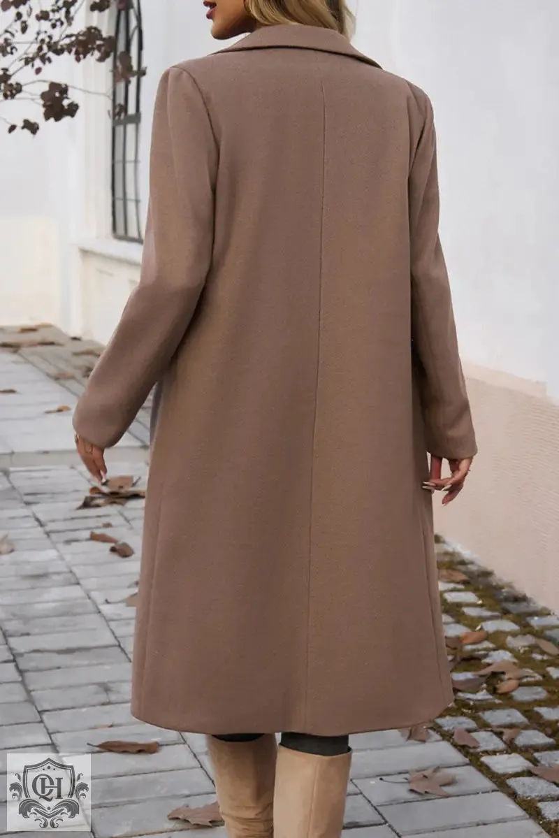 Dark Khaki Single Breasted Lapel Collar Flap Pocketed Overcoat