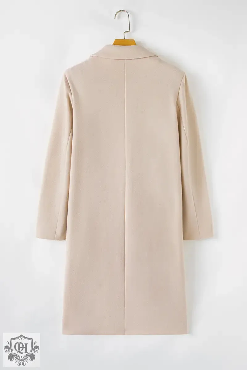 Dark Khaki Single Breasted Lapel Collar Flap Pocketed Overcoat