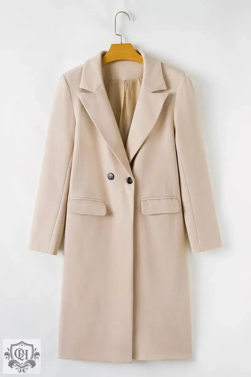 Dark Khaki Single Breasted Lapel Collar Flap Pocketed Overcoat