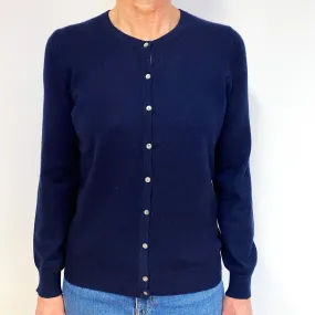 Dark Navy Blue Cashmere Crew Neck Cardigan Medium