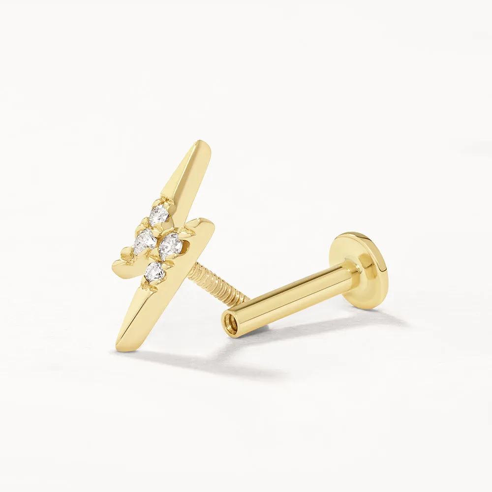 Diamond Lightning Bolt Helix Single Stud Earring in 10k Gold