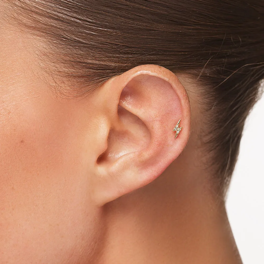Diamond Lightning Bolt Helix Single Stud Earring in 10k Gold