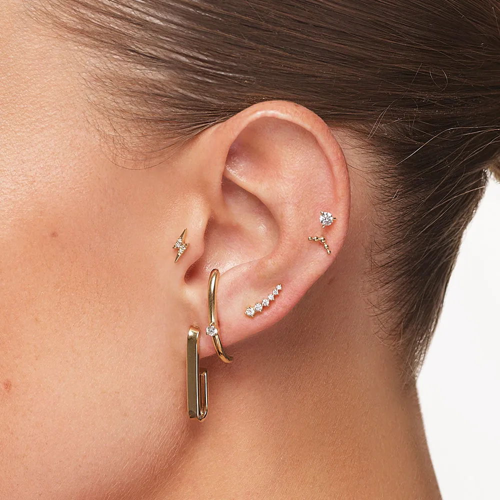 Diamond Lightning Bolt Helix Single Stud Earring in 10k Gold