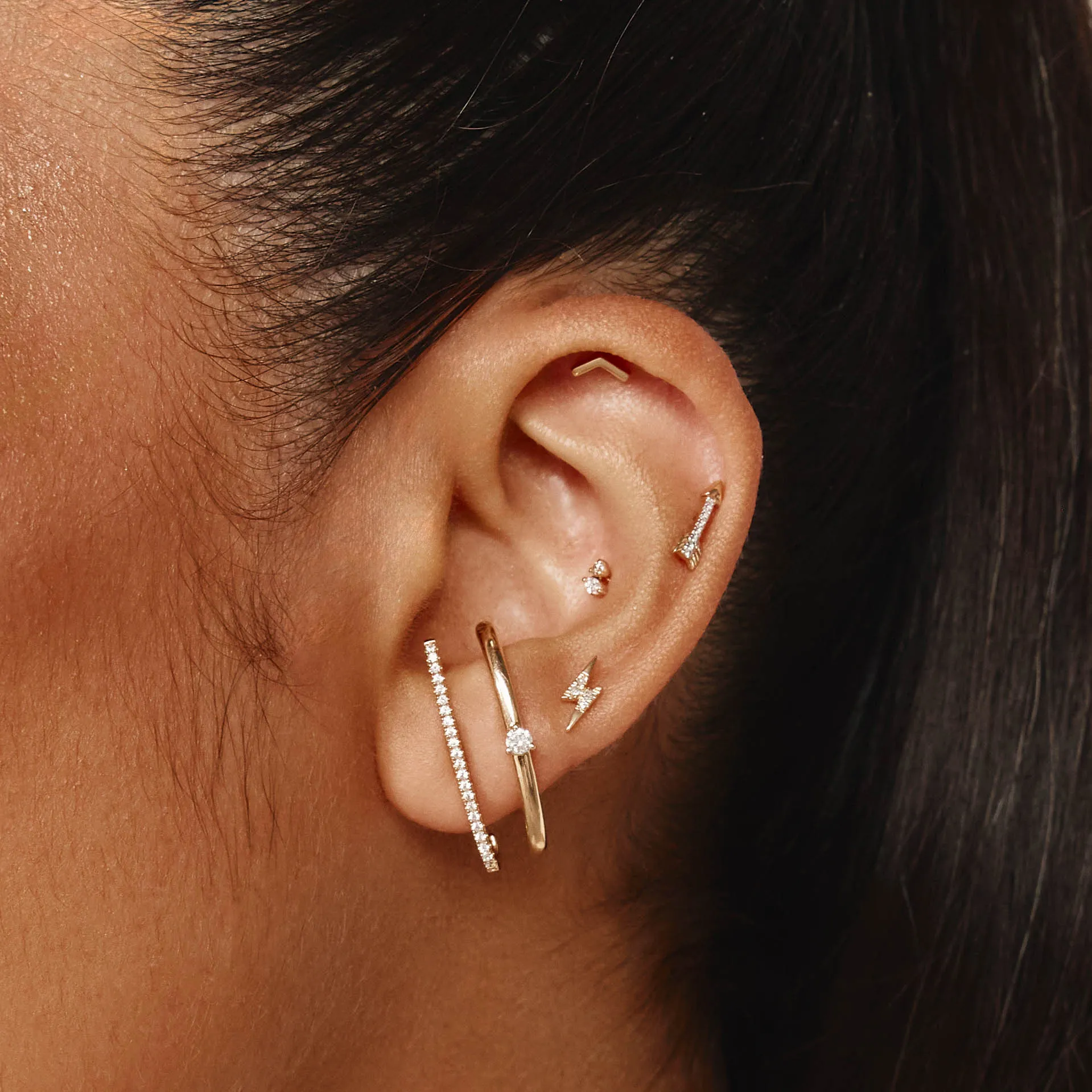 Diamond Lightning Bolt Helix Single Stud Earring in 10k Gold