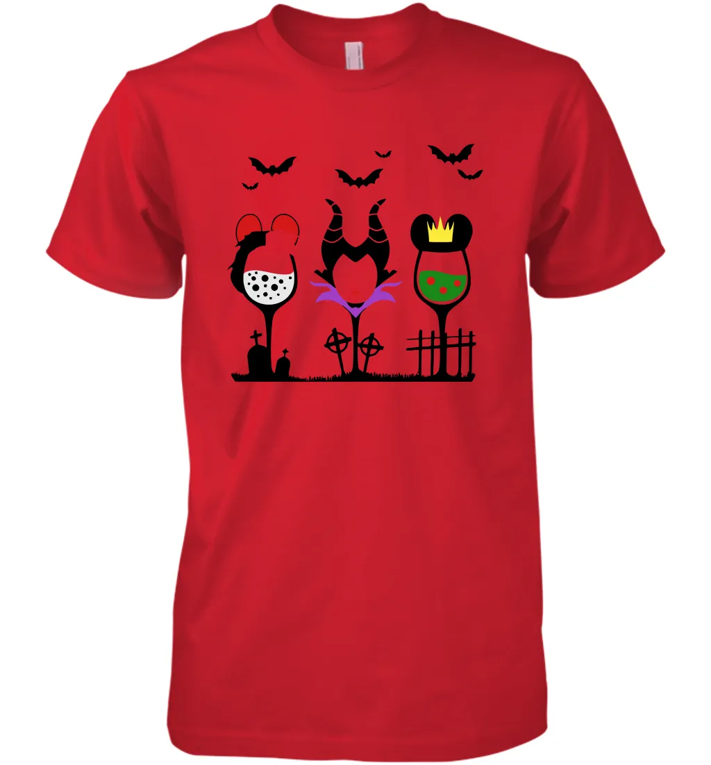 Disney Villains Cruella de Vil Maleficent Evil Queen wine Halloween Shirt Men's Premium T-Shirt