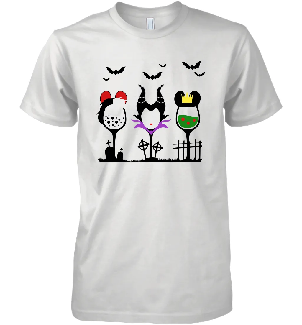 Disney Villains Cruella de Vil Maleficent Evil Queen wine Halloween Shirt Men's Premium T-Shirt