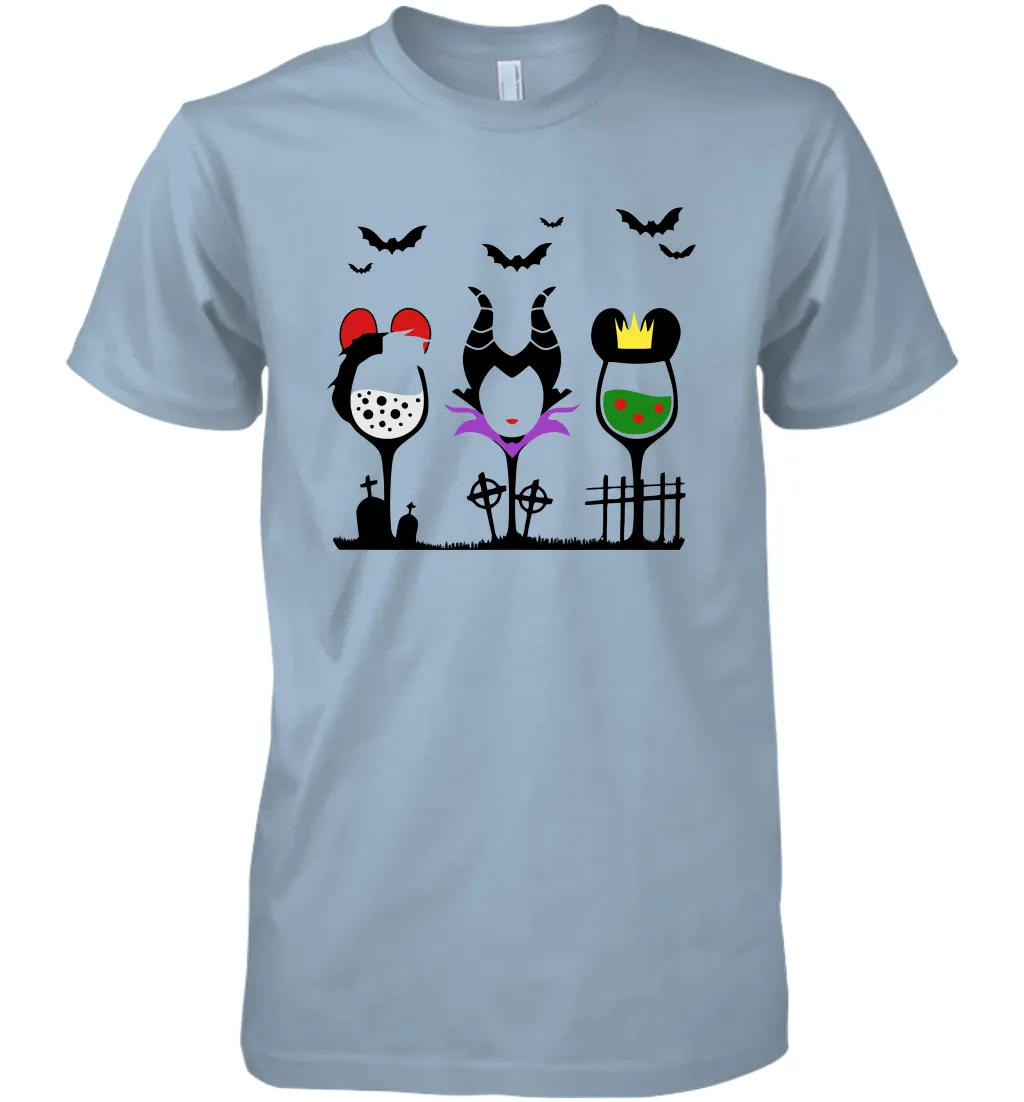 Disney Villains Cruella de Vil Maleficent Evil Queen wine Halloween Shirt Men's Premium T-Shirt