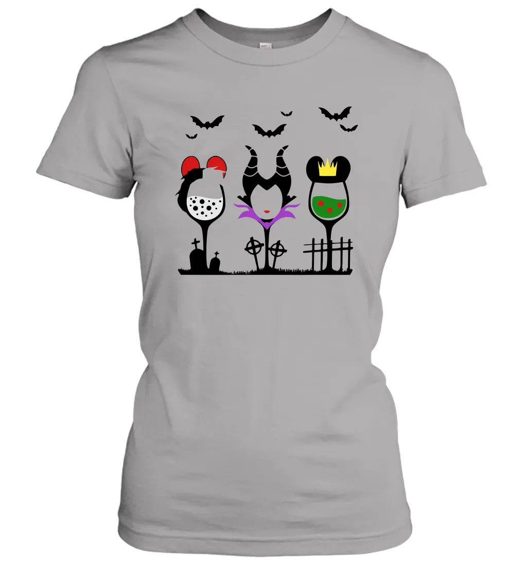 Disney Villains Cruella de Vil Maleficent Evil Queen wine Halloween Shirt Women's T-Shirt