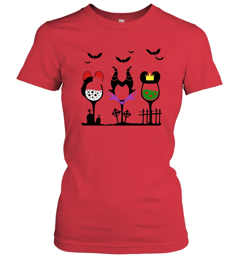 Disney Villains Cruella de Vil Maleficent Evil Queen wine Halloween Shirt Women's T-Shirt