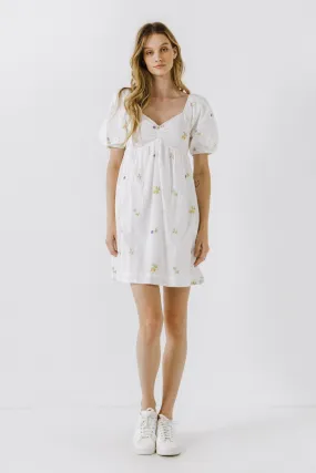 Embroidery Babydoll Mini Dress