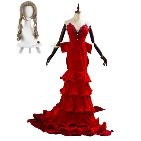 Final Fantasy VII Remake Aerith Aeris Gainsborough Red Party Dress Halloween Cosplay Costume