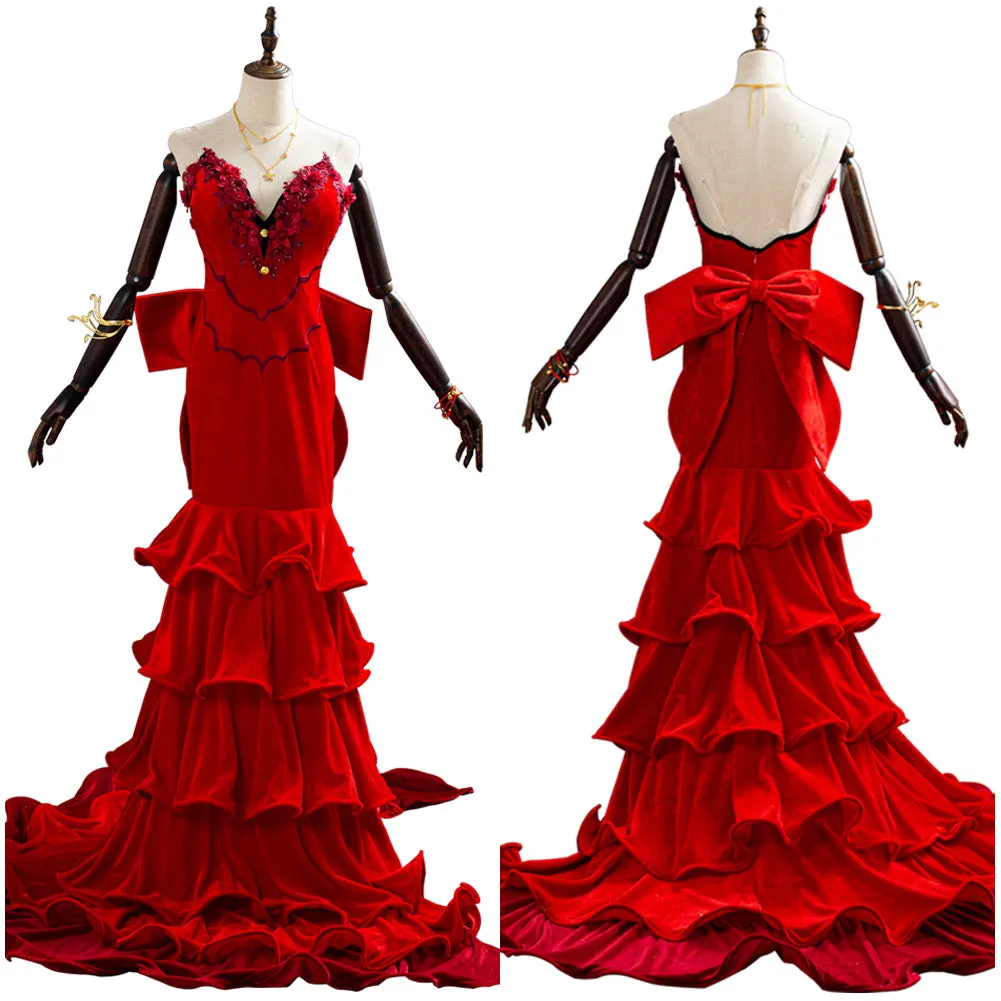 Final Fantasy VII Remake Aerith Aeris Gainsborough Red Party Dress Halloween Cosplay Costume