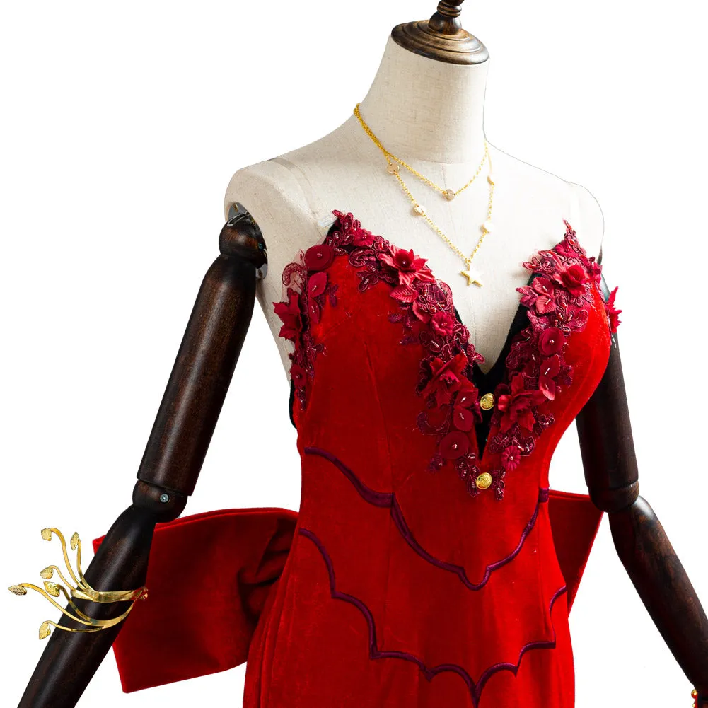 Final Fantasy VII Remake Aerith Aeris Gainsborough Red Party Dress Halloween Cosplay Costume
