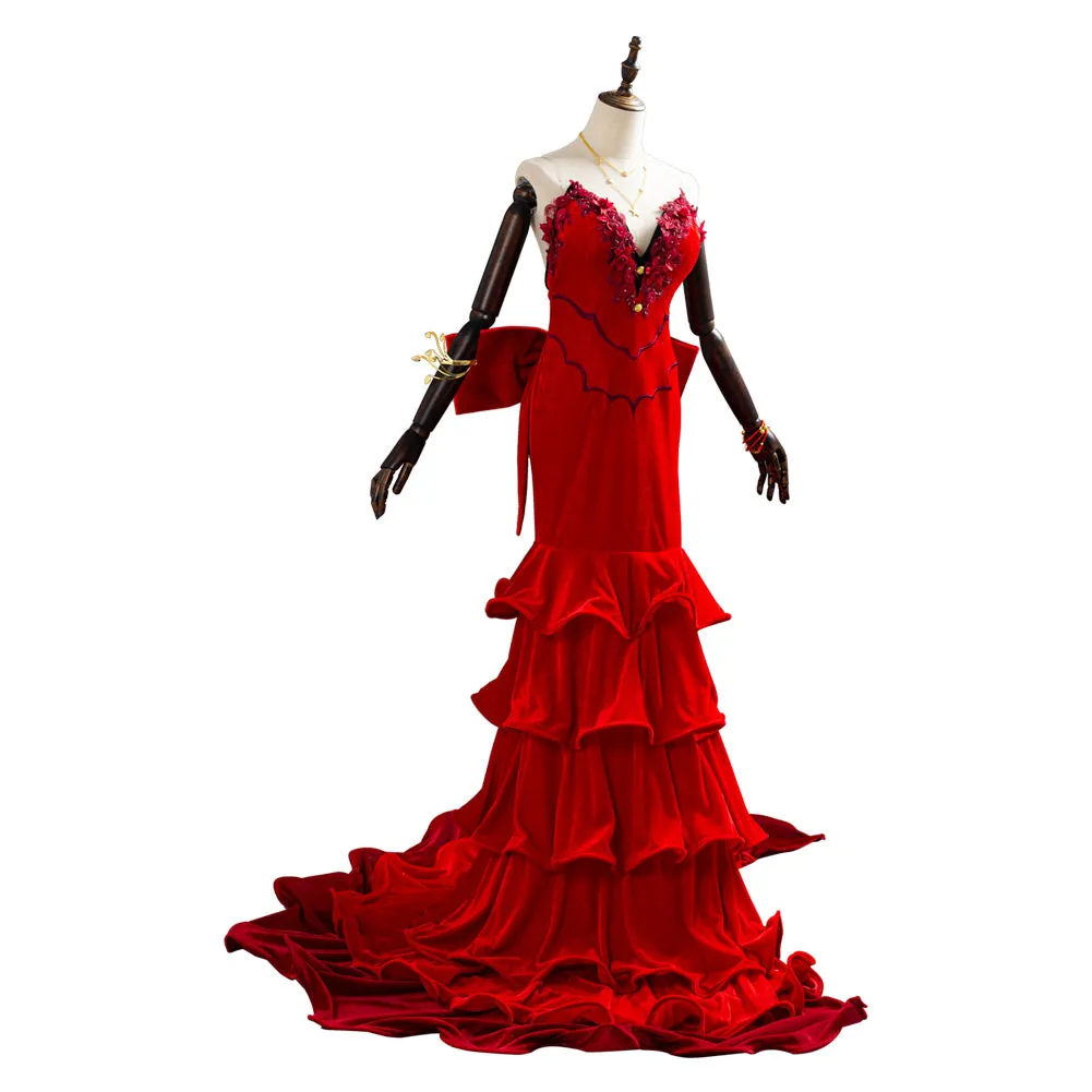 Final Fantasy VII Remake Aerith Aeris Gainsborough Red Party Dress Halloween Cosplay Costume