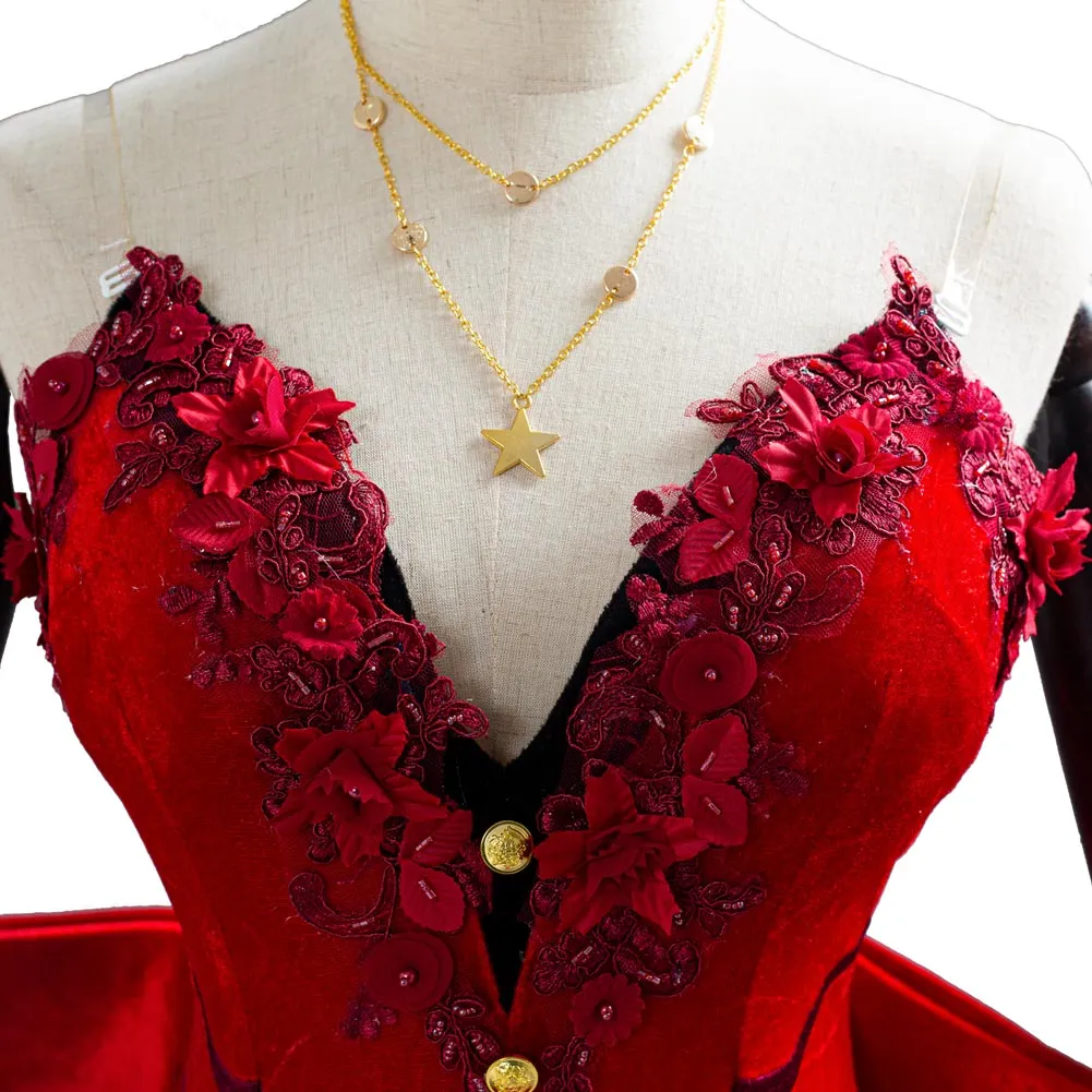 Final Fantasy VII Remake Aerith Aeris Gainsborough Red Party Dress Halloween Cosplay Costume