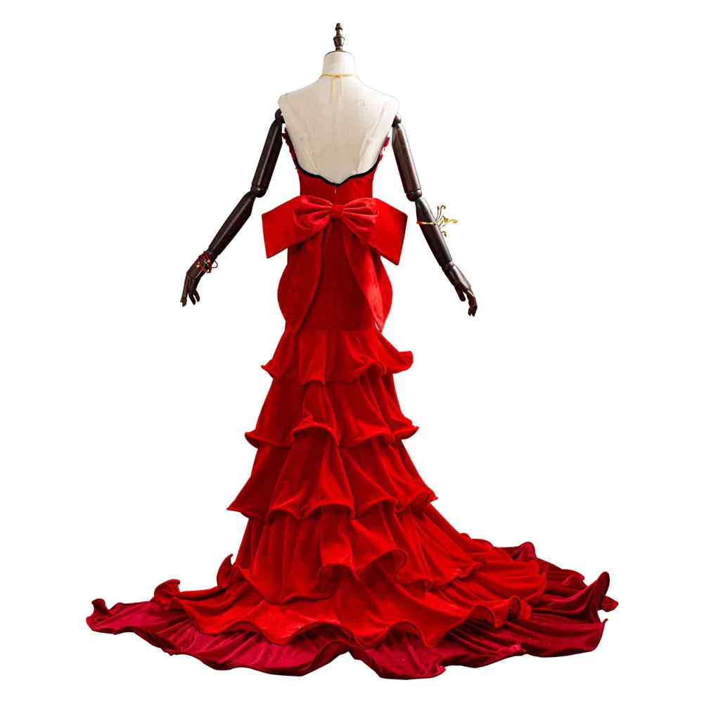 Final Fantasy VII Remake Aerith Aeris Gainsborough Red Party Dress Halloween Cosplay Costume