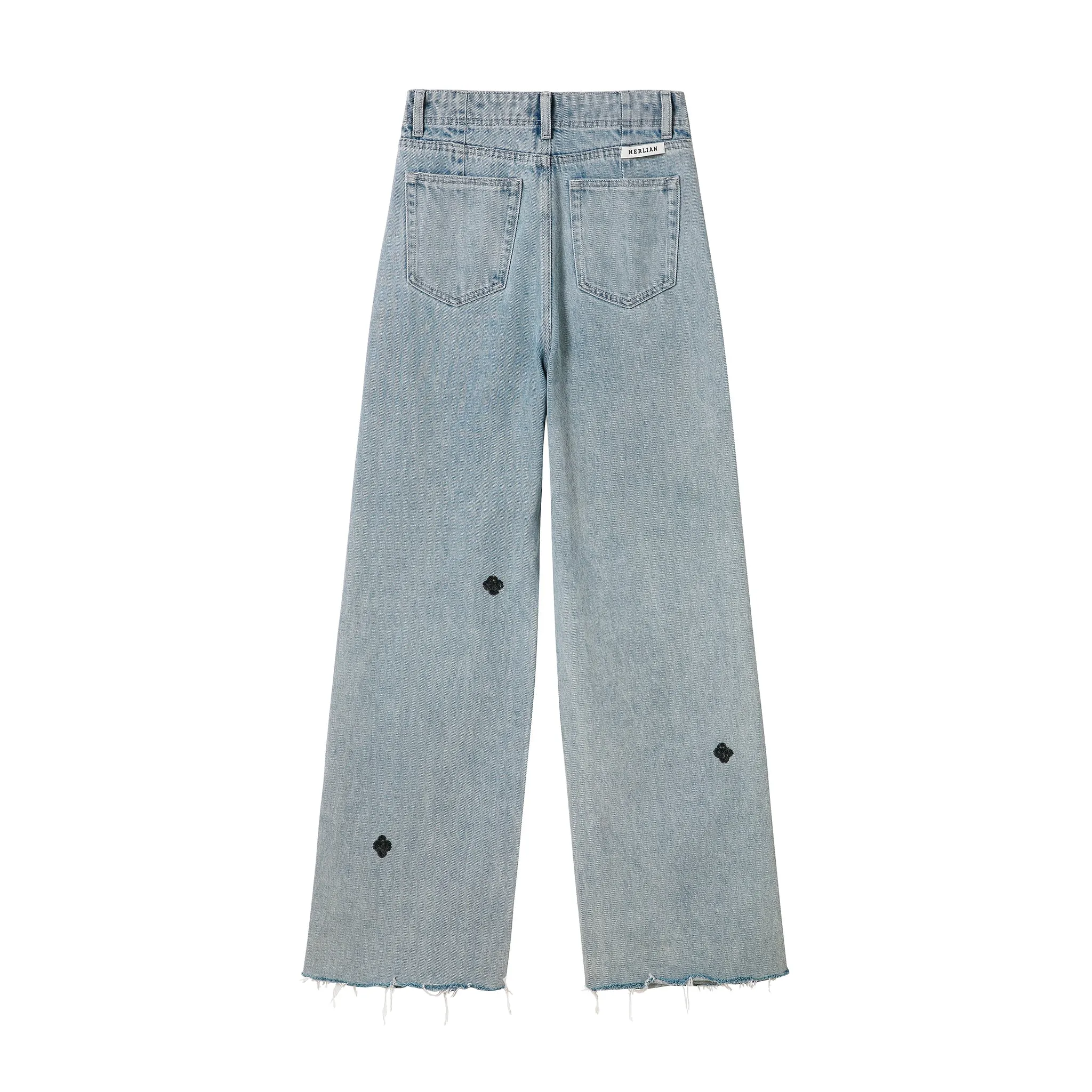 Flower Piece Beaded Wide-leg Jeans