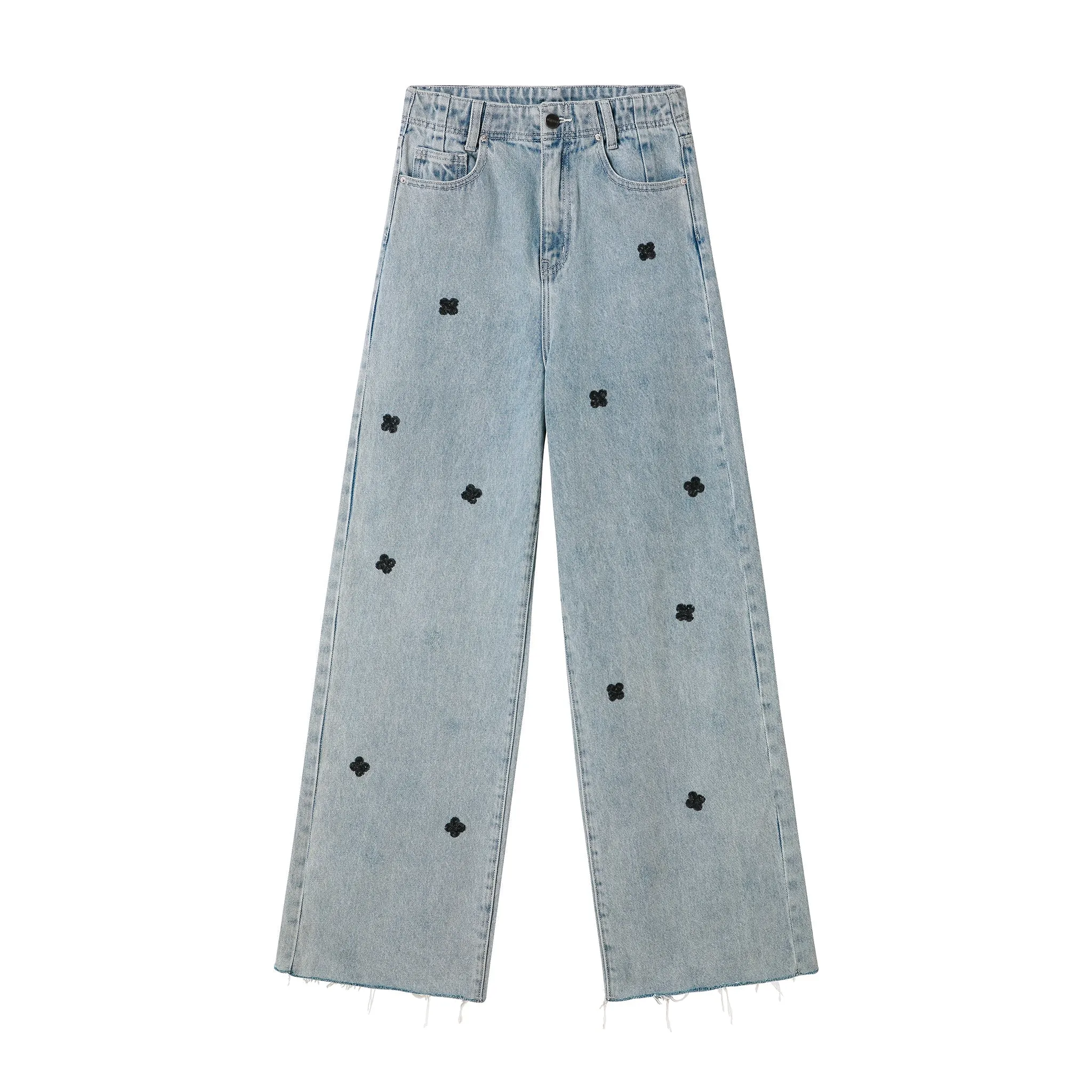 Flower Piece Beaded Wide-leg Jeans