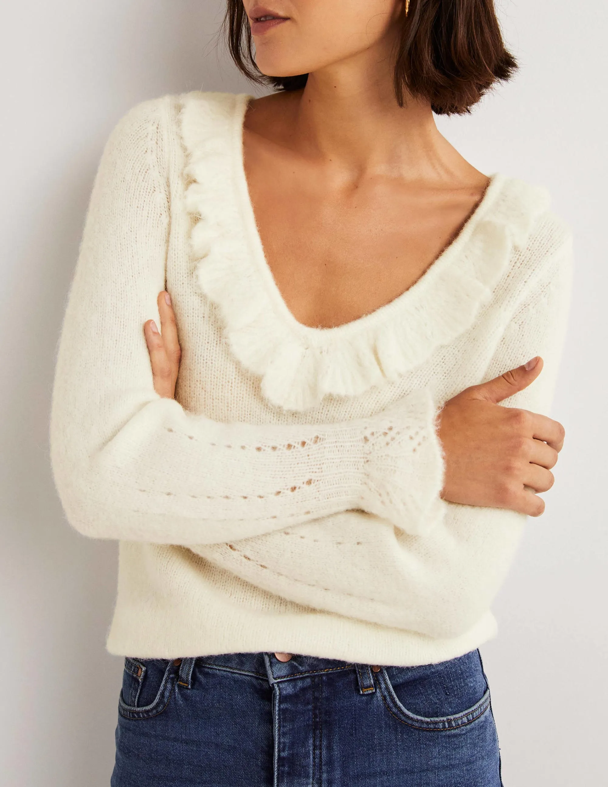 Fluffy Frill Jumper-Ivory