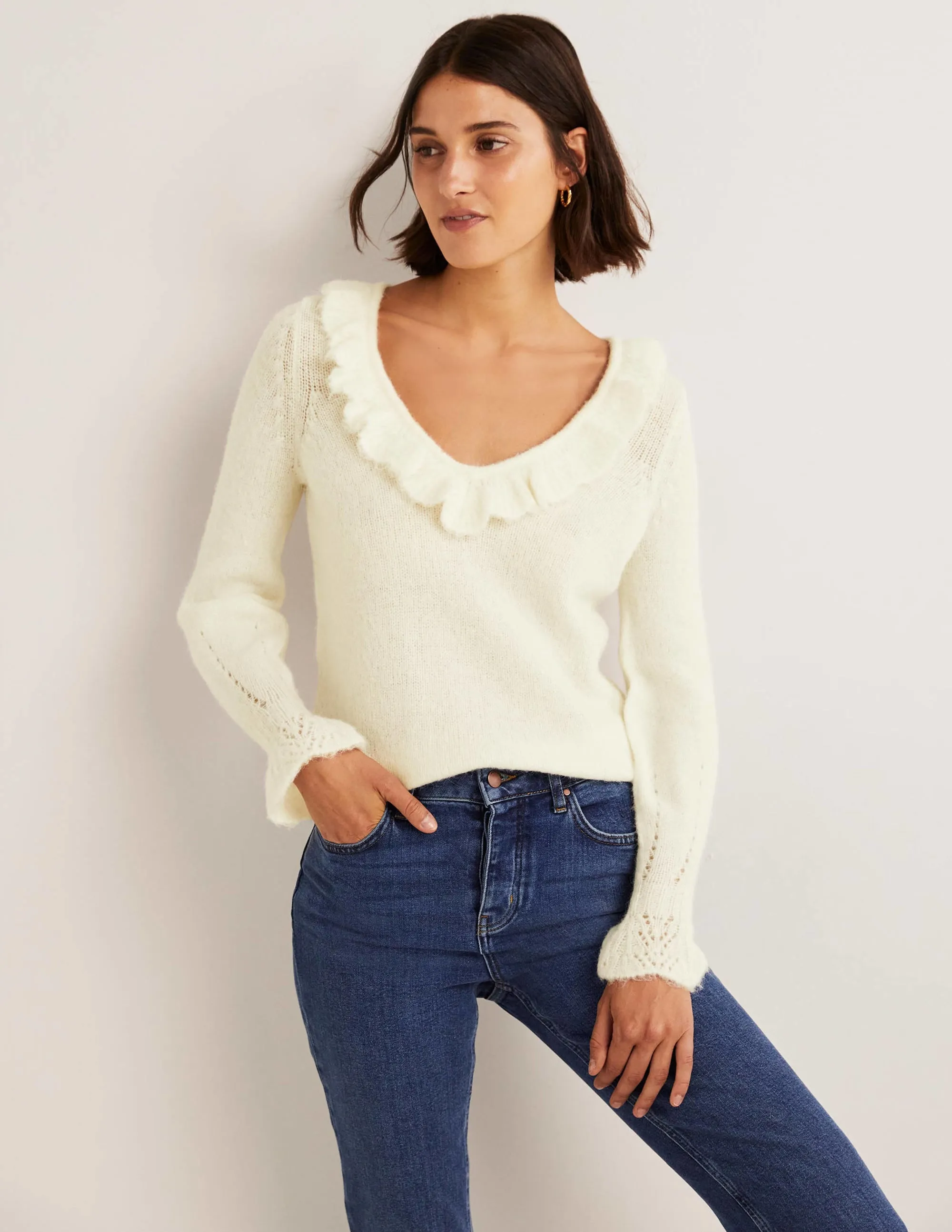 Fluffy Frill Jumper-Ivory