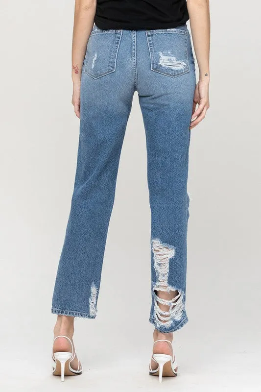 Flying Monkey High Rise Tattered Straight Jeans