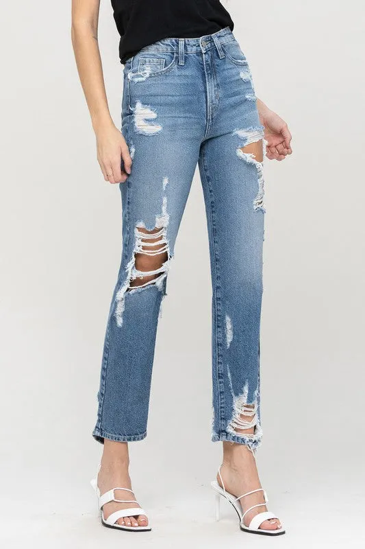 Flying Monkey High Rise Tattered Straight Jeans