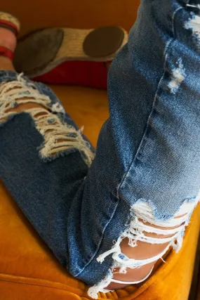 Flying Monkey High Rise Tattered Straight Jeans
