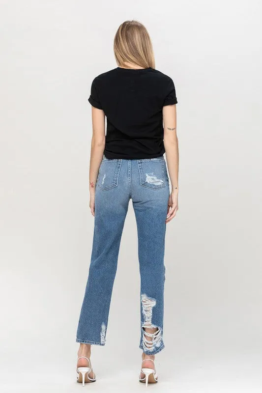 Flying Monkey High Rise Tattered Straight Jeans