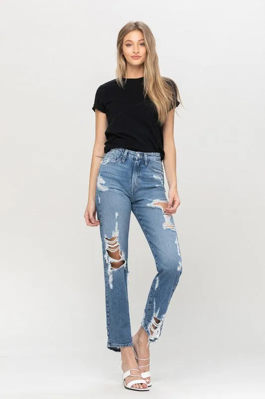 Flying Monkey High Rise Tattered Straight Jeans