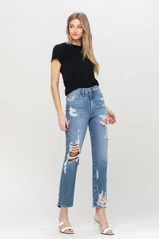 Flying Monkey High Rise Tattered Straight Jeans