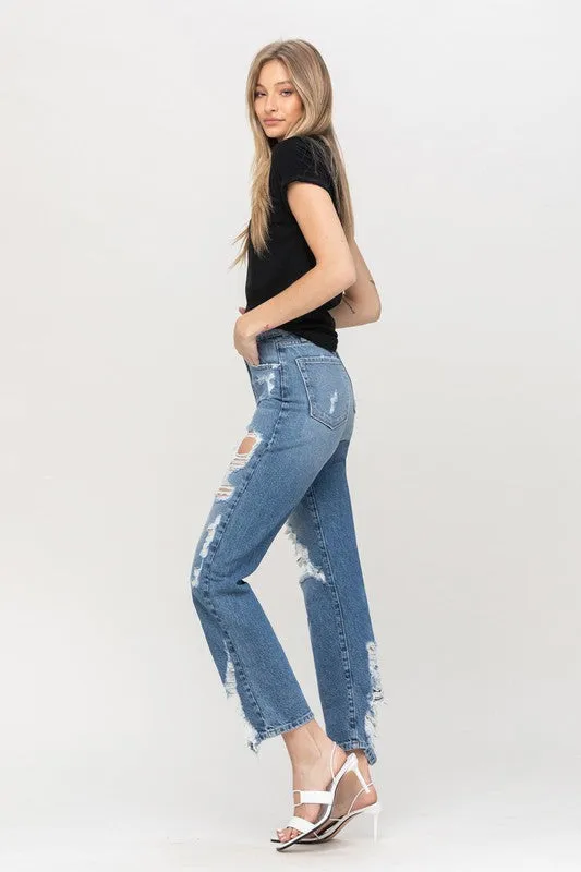 Flying Monkey High Rise Tattered Straight Jeans