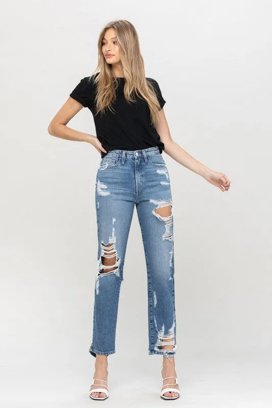 Flying Monkey High Rise Tattered Straight Jeans
