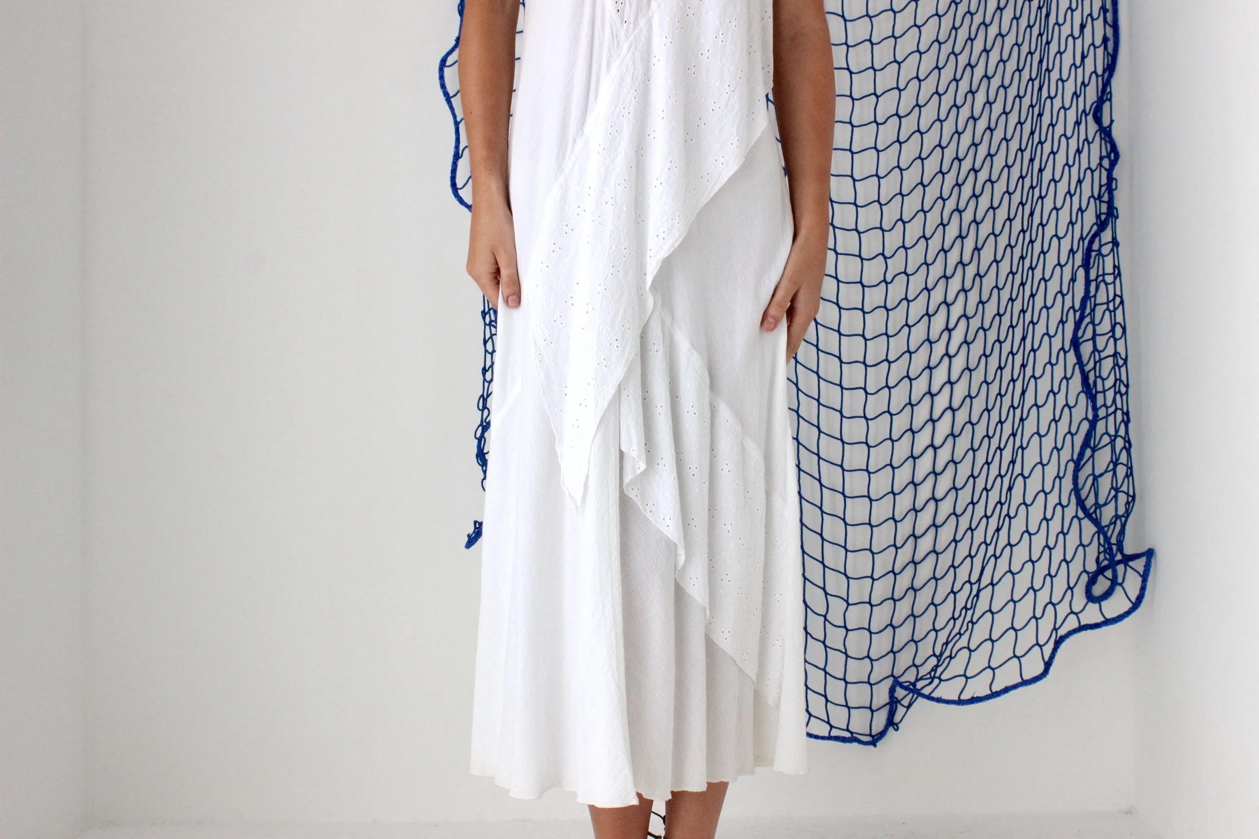 FOUND IN GREECE 90s Cotton Gauze Eyelet Dress