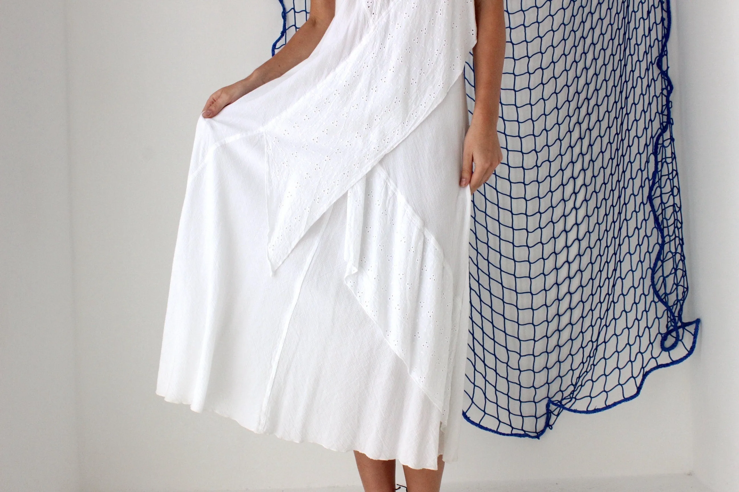FOUND IN GREECE 90s Cotton Gauze Eyelet Dress