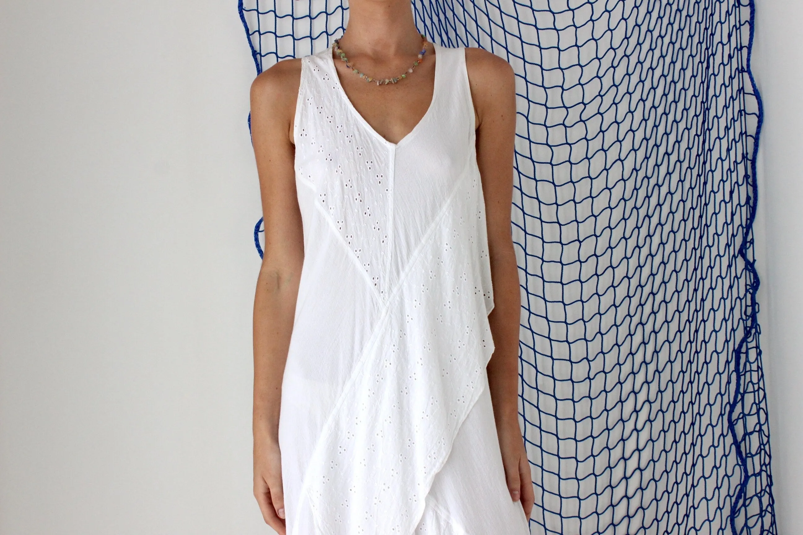 FOUND IN GREECE 90s Cotton Gauze Eyelet Dress