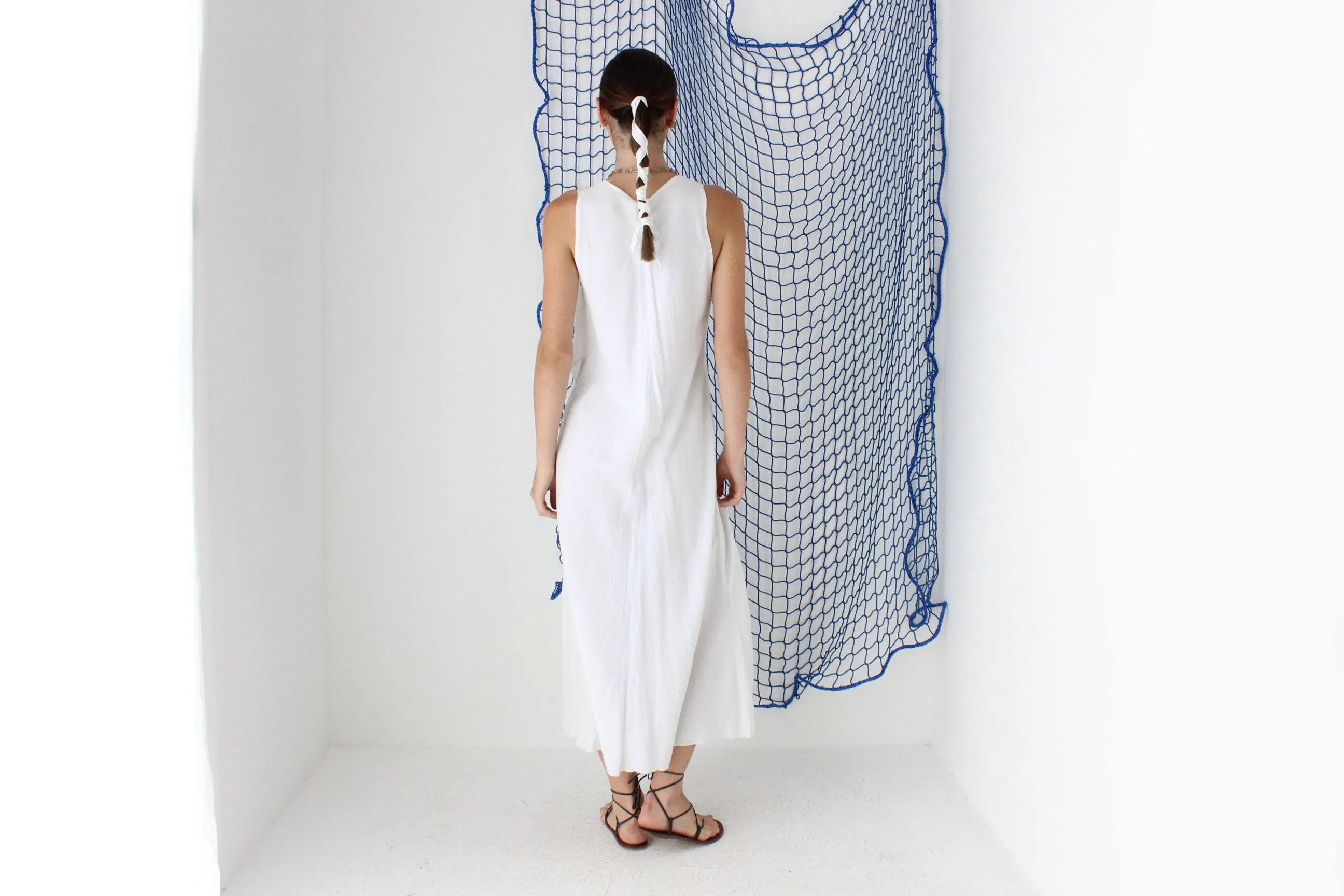 FOUND IN GREECE 90s Cotton Gauze Eyelet Dress