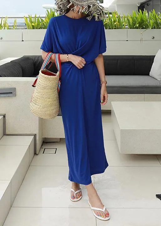 French o neck cotton summer dresses Work Outfits blue Plus Size Dress