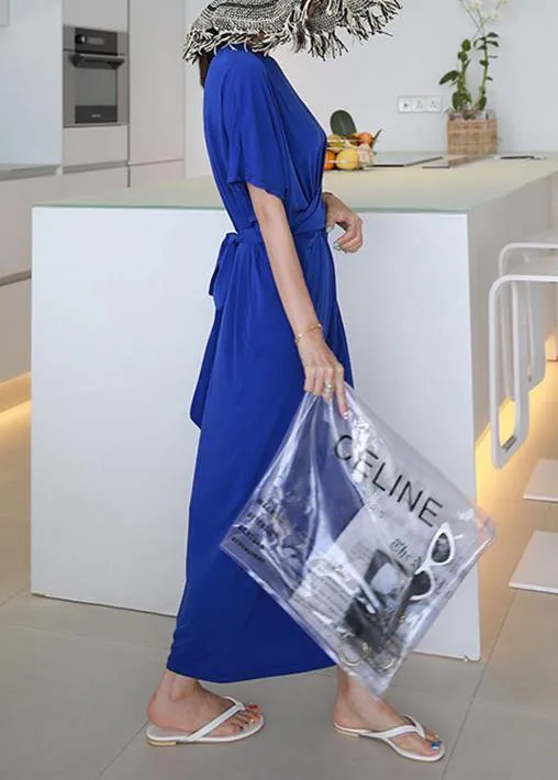 French o neck cotton summer dresses Work Outfits blue Plus Size Dress